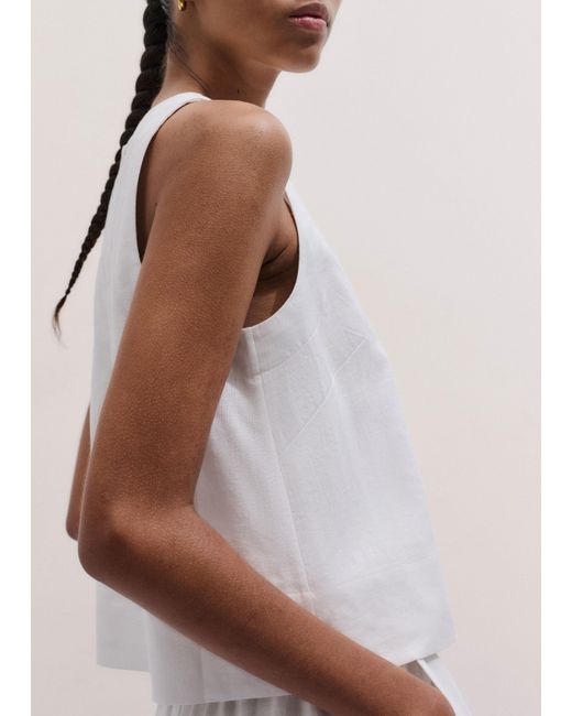 ME+EM White Crease-Less Linen Crop Shell Top