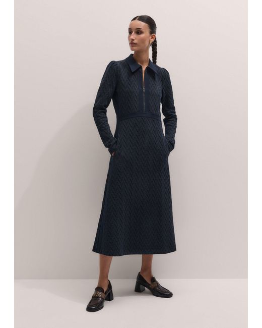 ME+EM Blue Graphic Jacquard Fit And Flare Midi Dress-Rich