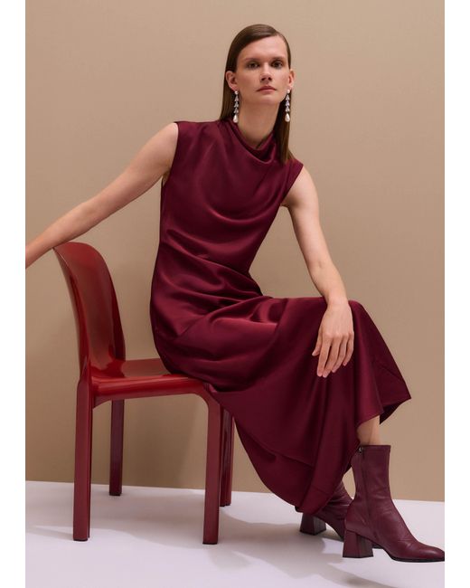 ME+EM Red Satin Drape Neckline Maxi Dress