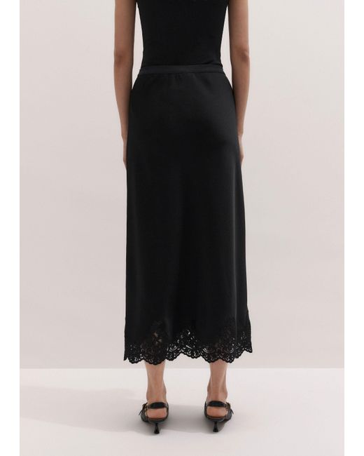 ME+EM Black Satin Lace Maxi Skirt