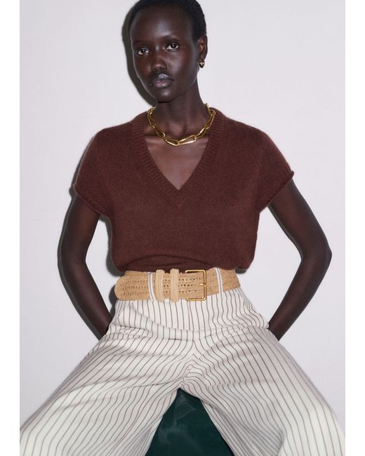 ME+EM Gray High Waist Wide-Leg Trouser Ivory-Cinnamon