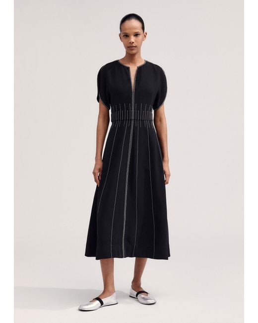 ME+EM Black Contrast Stitch Midi Dress