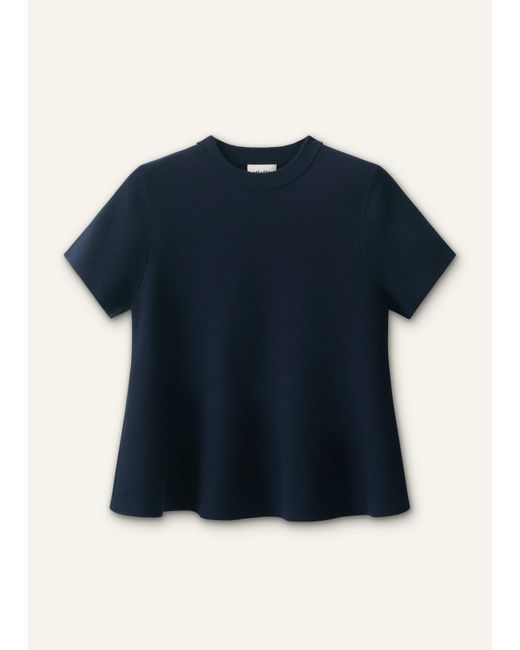 ME+EM Blue Wool Stretch Short Sleeve Swing Knit Top