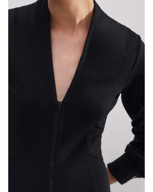 ME+EM Black Travel Tailoring Zip Front Midi Dress