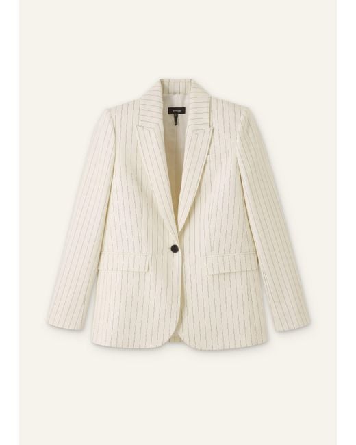 ME+EM Natural Sharp Shoulder Pinstripe Blazer