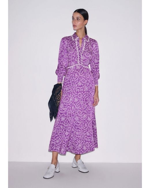 ME+EM Purple Fit & Flare Entangled Lace Print Maxi Dress