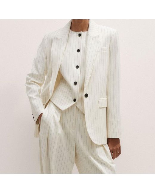 ME+EM Natural Sharp Shoulder Pinstripe Blazer