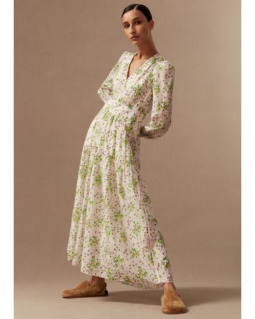 ME+EM Brown Silk Cotton Petal Burst Print Maxi Dress