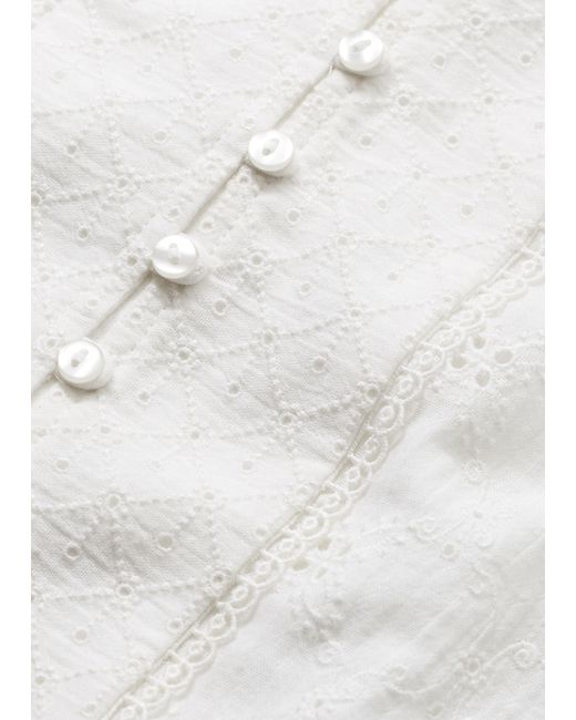 ME+EM White Embroidery Cotton Gauze Cropped Blouse