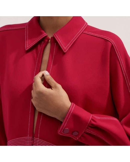 ME+EM Red Travel Tailoring Contrast Stitch Midi Dress