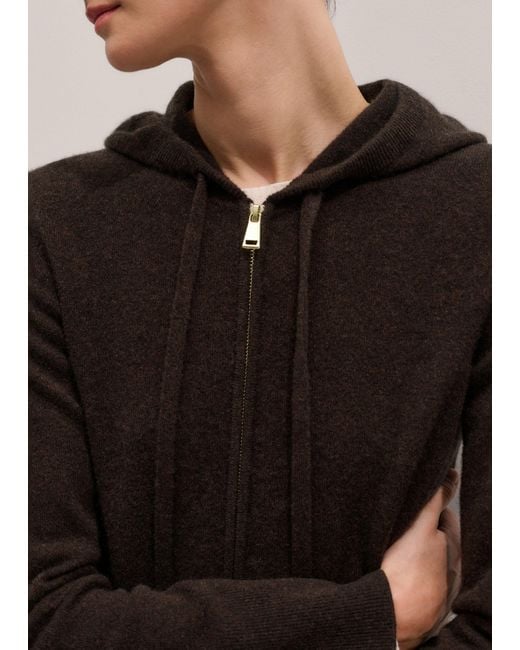 ME+EM Brown Cashmere Two Way Zip Straight Hoody Warm Chocolate Melange