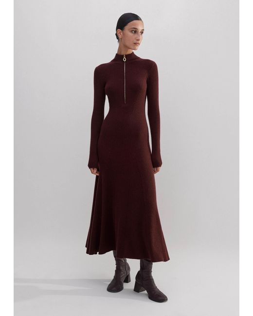 ME+EM Brown Merino Cashmere High Zip Neck Maxi Dress