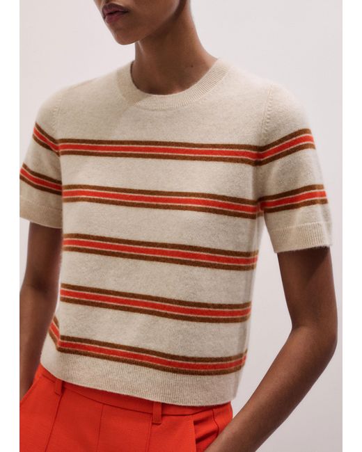 ME+EM Red Cashmere Stripe Crop Knit Tee