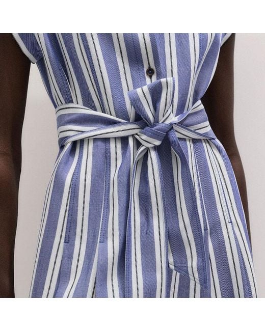ME+EM Blue Stripe Fit And Flare Midi Shirt Dress + Belt-Multi
