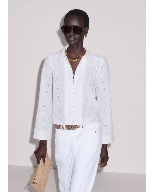 ME+EM White Embroidery Cotton Gauze Cropped Blouse
