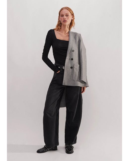 ME+EM Black Ruched Square Neck Top