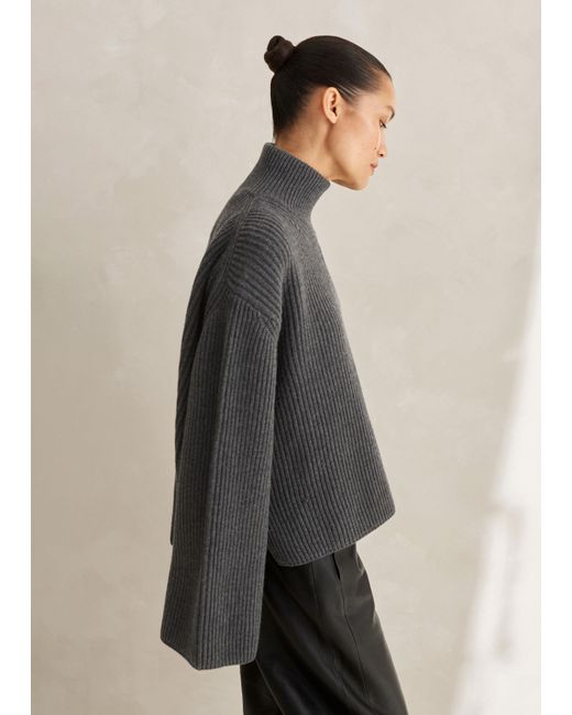 ME+EM Black Merino Cashmere Crop Half Zip Sweater
