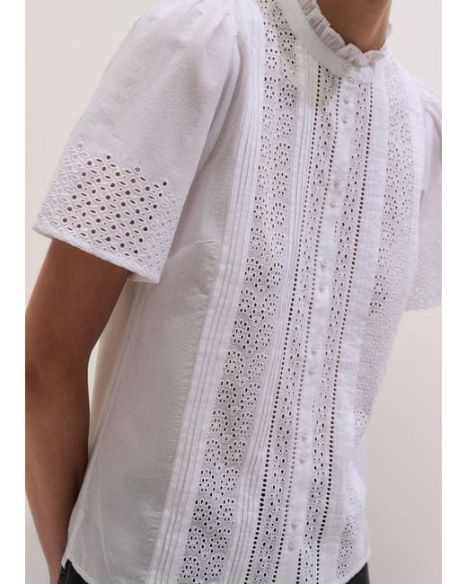ME+EM White Broderie Anglaise Panneled Blouse