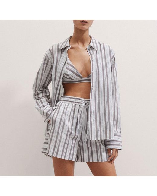 ME+EM Brown Cotton Summer Stripe Shirt Bralette