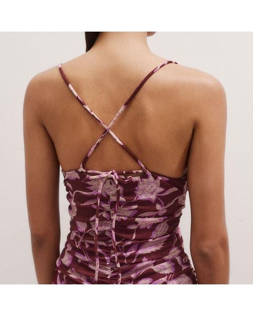 ME+EM Multicolor Midnight Hibiscus Print Ruched Maxi Dress