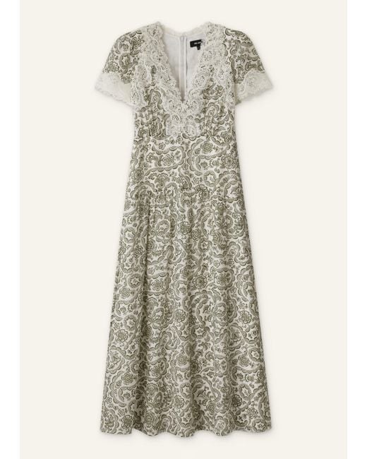 ME+EM Multicolor Silk Cotton Entangled Lace Print Maxi V Neck Dress-Light Cream