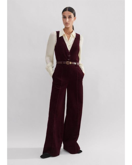 ME+EM Brown Cord Wide-Leg Layering Jumpsuit