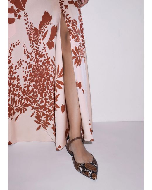 ME+EM Pink Silk Satin Draping Wisteria Print Full Length Dress + Tie-Cinnamon