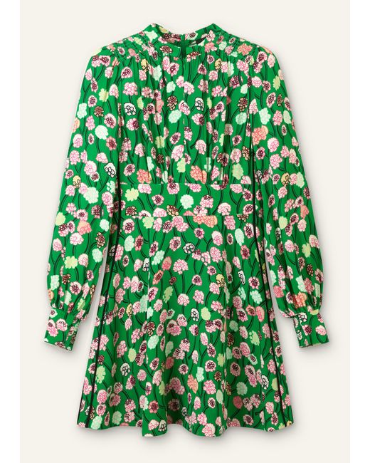 ME+EM Green Lantana Flower Print Short Boho Dress