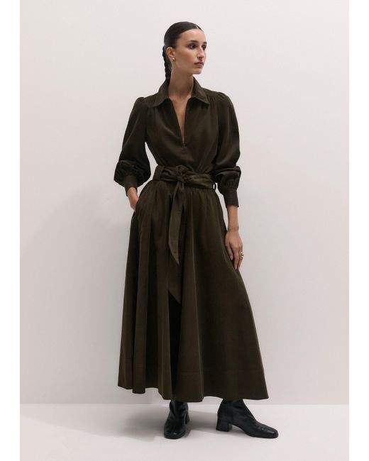 ME+EM Green Micro Cord Maxi Skirt + Belt Rich