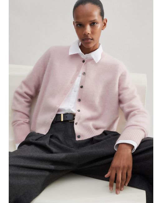 ME+EM Pink Brushed Cashmere Crew Neck Cardigan