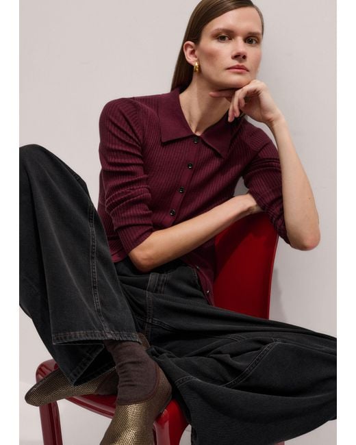 ME+EM Brown Merino Cashmere Barely There Slim Knit Shirt