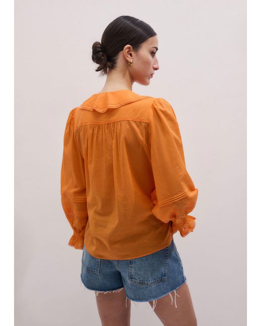 ME+EM Orange Cotton Voile Ruffle Blouse