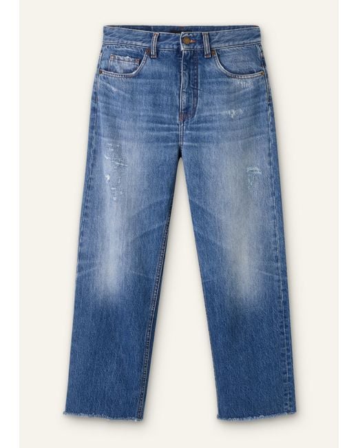 ME+EM Blue Authentic Distressed Relaxed Straight Jean