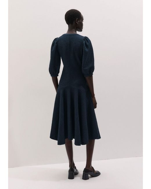 ME+EM Blue Dropped Waist Handkerchief Hem Midi Dress