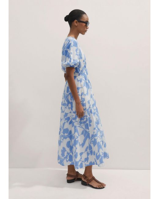 ME+EM Blue Cheesecloth Tulip Print Midi Dress