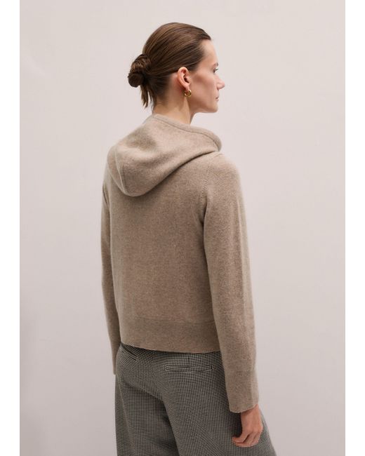 ME+EM Brown Cashmere Two Way Zip Straight Hoody Hazelnut Melange
