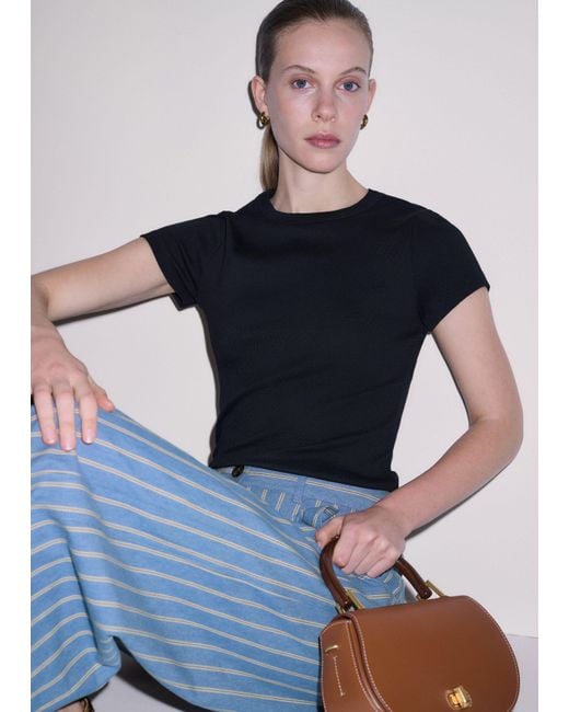 ME+EM Brown Ultimate Fitted Rib Crew Neck Tee