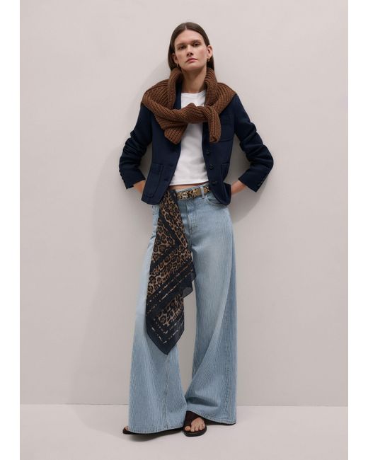 ME+EM Blue Herringbone Crop Jacket