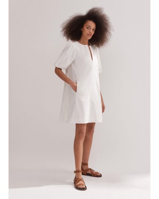 ME+EM Cotton Jacquard Short Shift Dress in White | Lyst UK