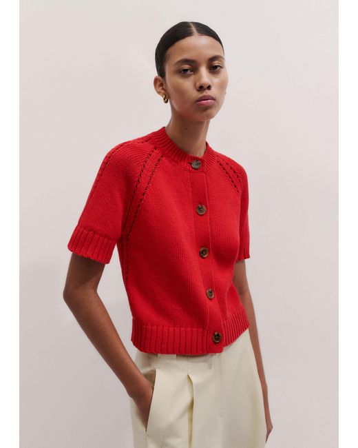 ME+EM Red Chunky Cotton Button-Through Knit Tee