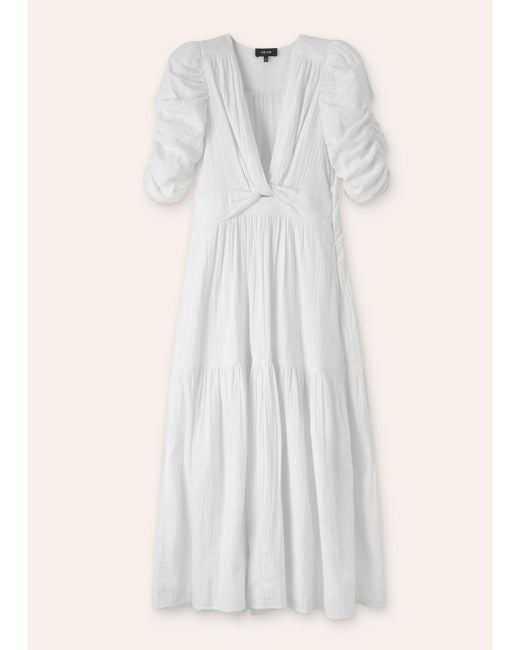 ME+EM Natural Cheesecloth Gathered Sleeve Maxi Dress