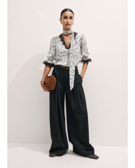 ME+EM Gray Silk Lily Of The Valley Print Blouse + Tie
