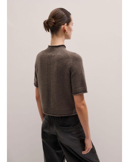 ME+EM Brown Cashmere Roll Trim Knit Tee
