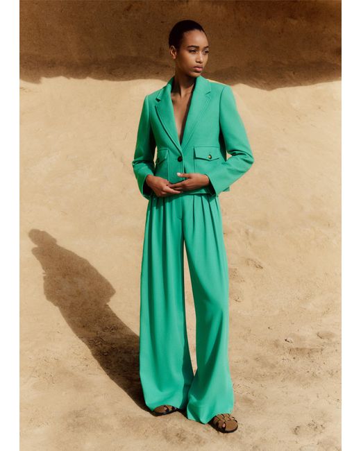 ME+EM Green Fluid Micro Pleat Wide-leg Trouser Suit
