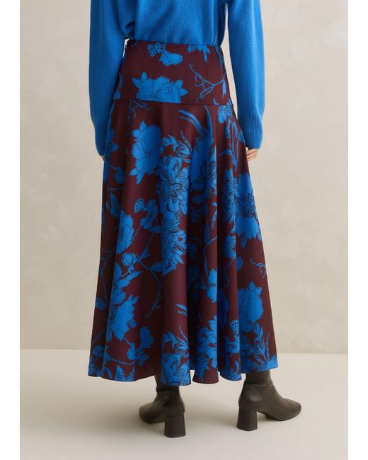 ME+EM Blue Scribble Floral Print Maxi Skirt