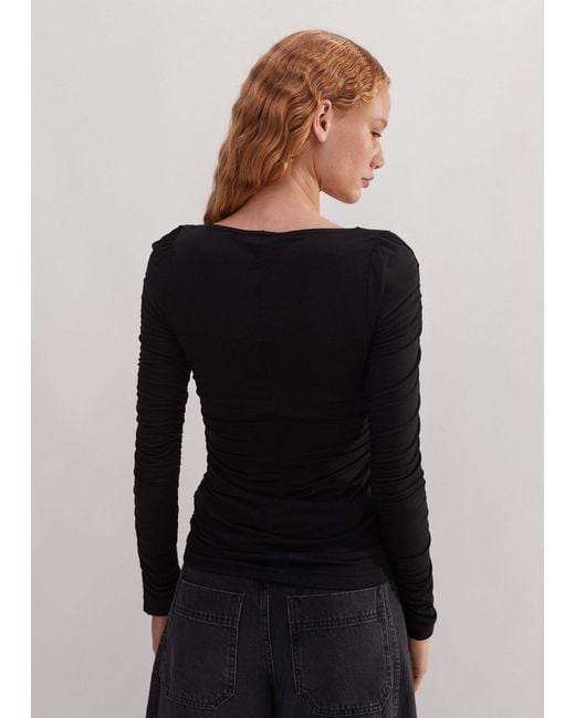 ME+EM Black Ruched Square Neck Top