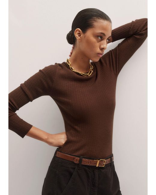 ME+EM Brown Merino Cashmere Barely There Rib Layering Jumper