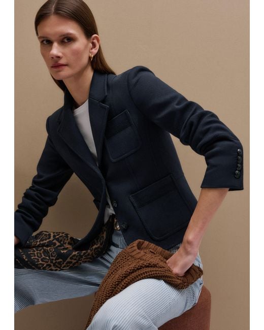 ME+EM Blue Herringbone Crop Jacket