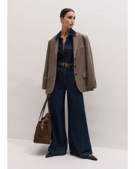ME+EM Blue Relaxed Wide Leg Jumpsuit + Belt