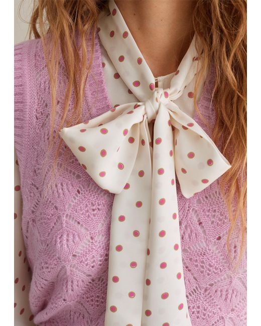 ME+EM Pink Merino Cashmere Silk Lace Stitch V-neck Vest